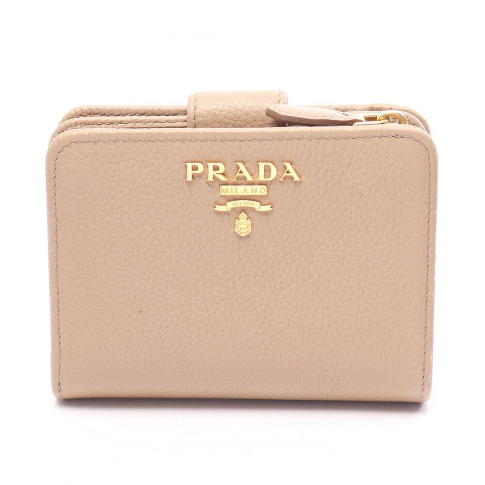 Prada Bifold Wallet Leather Beige Tan